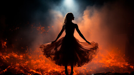 girl in a dress in a fire.