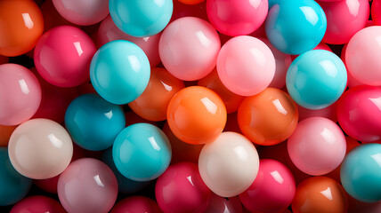 Fototapeta na wymiar many colorful rubber balls in row