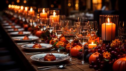 Fototapeta na wymiar table setting with autumn decor