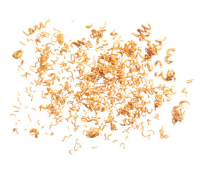 Instant Noodle fall down in group, yellow instant noodle float explode, abstract cloud fly. Curved dried instant noodles splash throwing in Air. White background Isolated high speed shutter