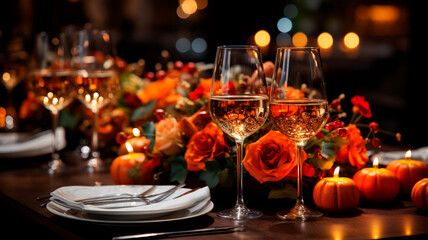 table setting with autumn decor