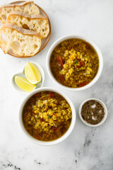 Homemade lentil soup with spices
