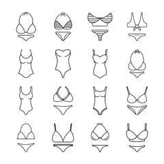 Set of swimsuit isolated icon for web app simple line design