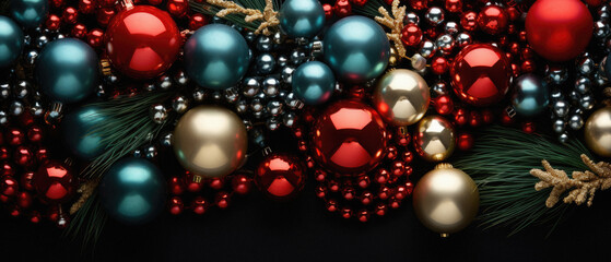 Obraz na płótnie Canvas Christmas and New Year background with red and blue baubles.