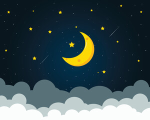 Obraz na płótnie Canvas Moon and stars in the night sky 