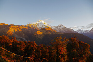 autumn in the Annapurna mountain range sunrise
