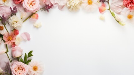 Obraz premium Summer flower flat lay on yellow background. Top view composition.