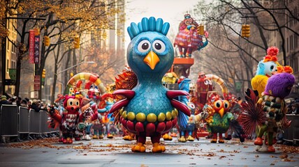 Spectacular Thanksgiving parades with colorful floats, giant balloons, and marching bands, a hallmark of the holiday - obrazy, fototapety, plakaty