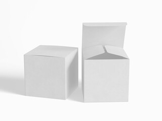 Square box packaging white color and background cardboard paper with realistic texture