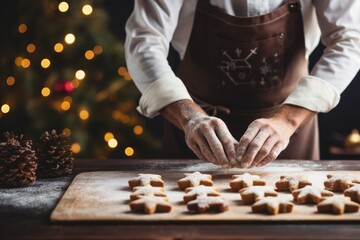 Baker preparing homemade festive treats background with empty space for text 