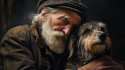 Dog and man's tender companionship in solitude