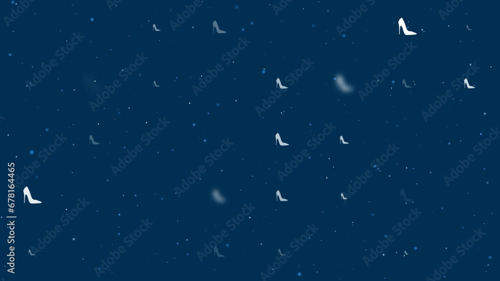 Poster template animation of evenly spaced high heel shoe symbols of different sizes and opacity. animation