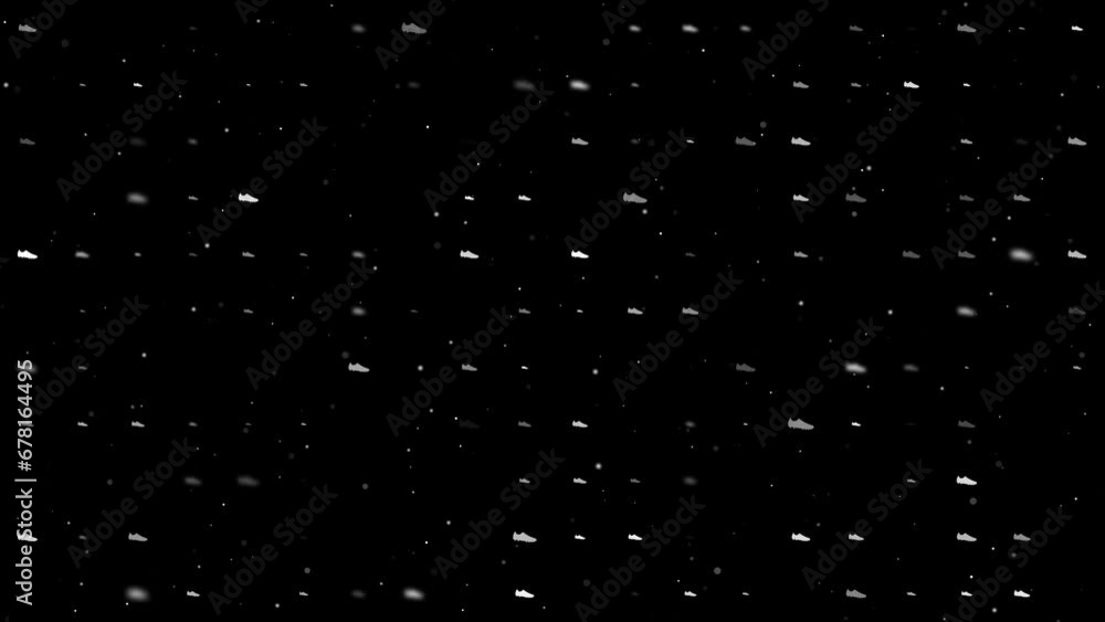 Poster template animation of evenly spaced football boot symbols of different sizes and opacity. animation 