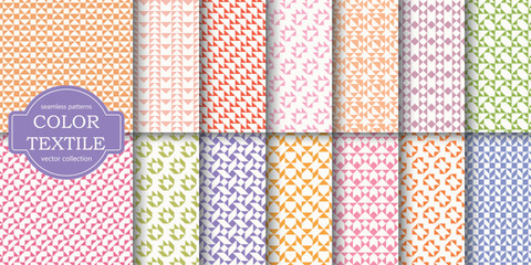 Collection of bright colorful decorative seamless geometric patterns. Textile striped delicate fabric backgrounds. Mosaic endless textures. Cloth vibrant prints