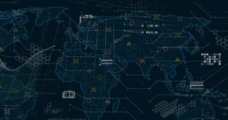 Animation of data processing over world map - Powered by Adobe