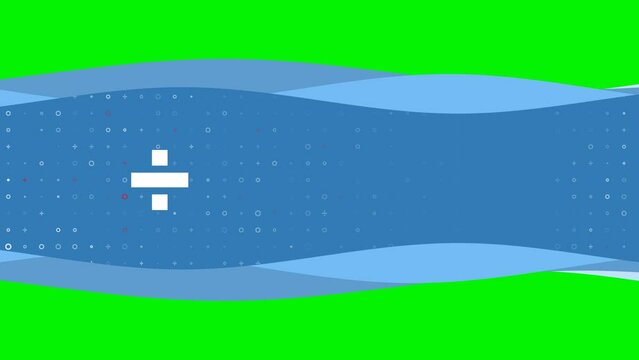 Animation of blue banner waves movement with white division symbol on the left. On the background there are small white shapes. Seamless looped 4k animation on chroma key background