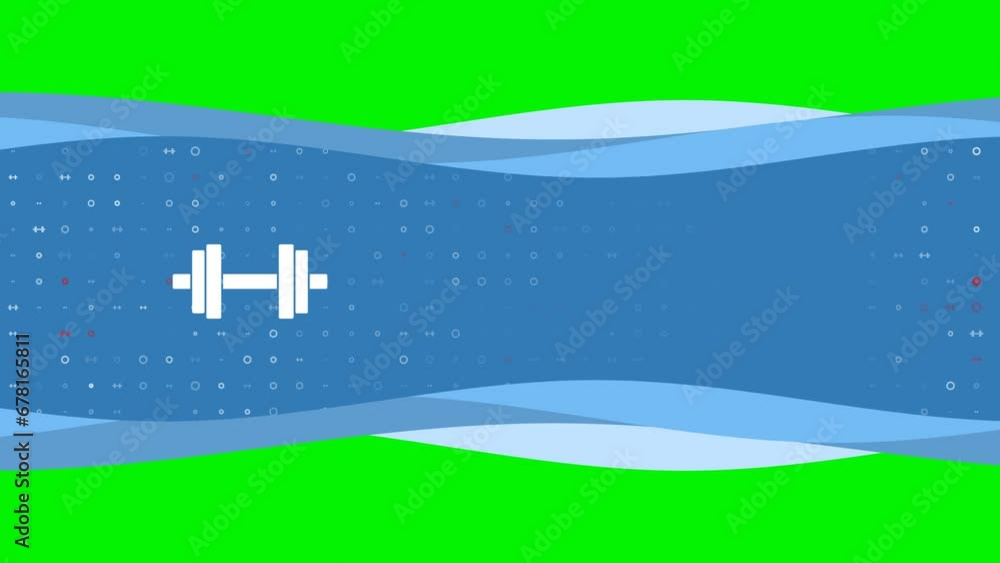 Poster animation of blue banner waves movement with white dumbbell symbol on the left. on the background th
