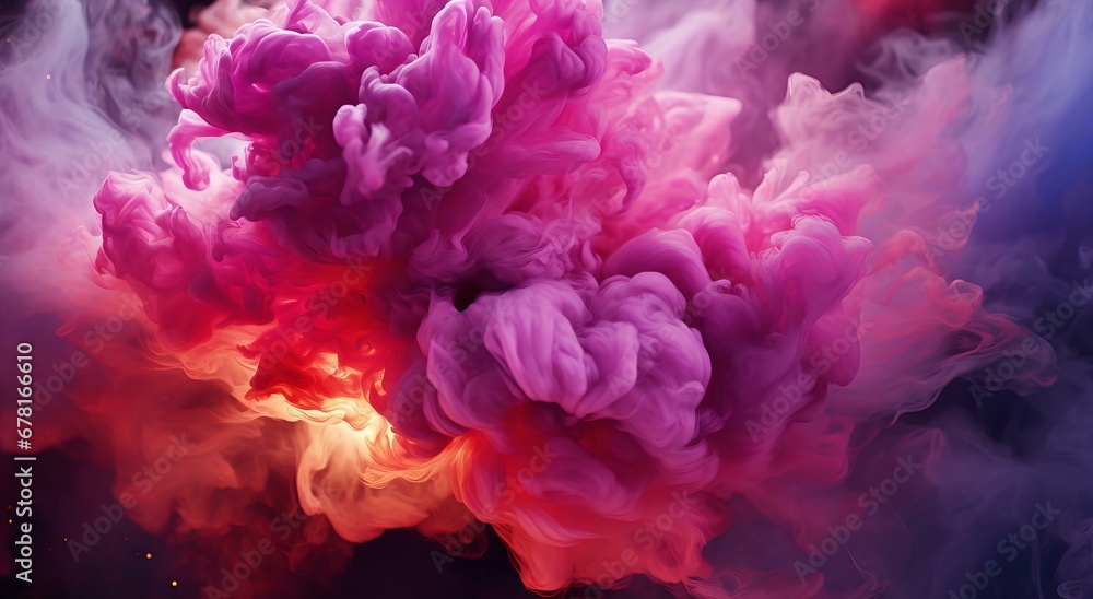 Poster vivid pink and red ink cloud explosion in water creating an abstract artistic expression