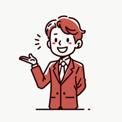 Obraz premium 笑顔でポイントを説明するビジネスマンのシンプルな線画イラスト-Ai generator 