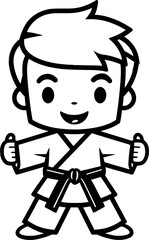 Cute little karate boy silhouette icon in black color. Vector template for laser cutting.