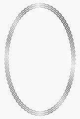 Silver metal oval frame isolated on white. Vector frame for photo. Frame for text, certificate, pictures, diploma. Wavy frame. Gold, luxury