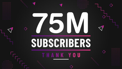 Thank you 75 million subscriber congratulation template banner. 75 million celebration subscribers template for social media