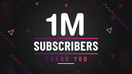 Thank you 1 million subscriber congratulation template banner. 1 million celebration subscribers template for social media