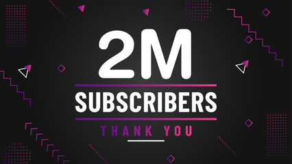 Thank you 2 million subscriber congratulation template banner. 2 million celebration subscribers template for social media