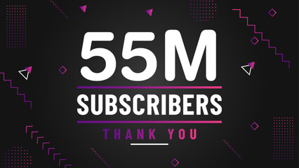 Thank you 55M subscriber congratulation template banner. 55M celebration subscribers template for social media
