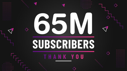 Fototapeta na wymiar Thank you 65M subscriber congratulation template banner. 65M celebration subscribers template for social media