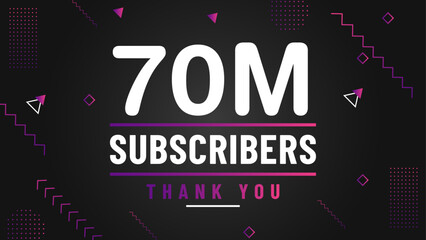 Fototapeta na wymiar Thank you 70M subscriber congratulation template banner. 70M celebration subscribers template for social media