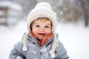 adorable little boy playing in the snow