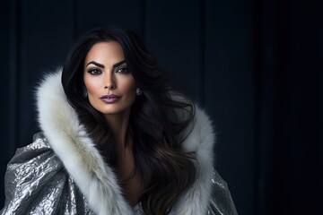 a captivating woman in a vintage fur stole