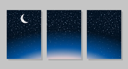Set of night sky background, frames. Moon and stars. Vector illustration.
Social media banner template for stories, posts, blogs, cards, invitations.