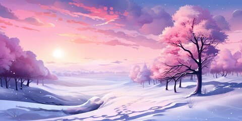 Winter Wonderland  Serene Snowscape Paints Park in Morning Glow, Generative AI