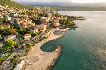 Aerial view of the beautiful seafront in Opatija, Adriatic sea, Croatia - 678172412
