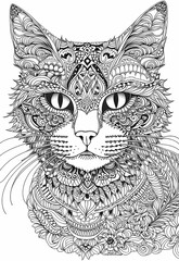 cat mandala art coloring page