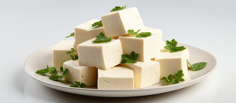 In Indian cuisine paneer is a traditional white cheese made from dairy milk and it is a popular ingredient used in various dishes served on a plate