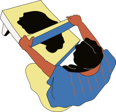 Icono de mujer moliendo con manos en metate de piedra chocolate, mole. M&eacute;xico tradici&oacute;n prehisp&aacute;nica ind&iacute;gena.