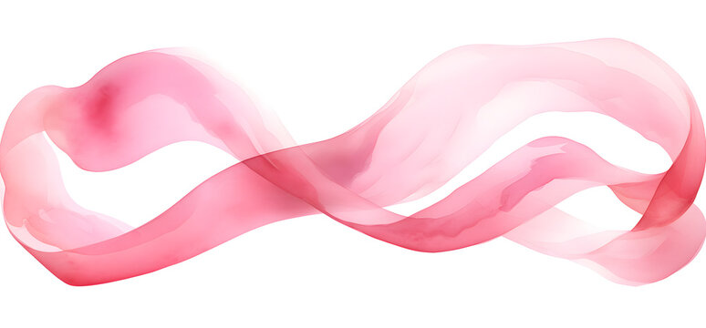 Watercolor pink ribbon isolated on white background