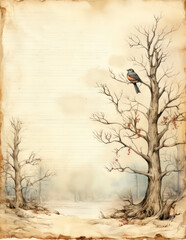 CHristmas winter card with bird in winter background