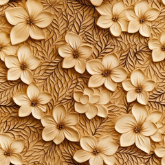 Seamless retro style leather brown flowers decorative background, ai generative