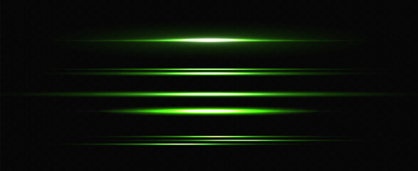 Vector illustration in green color. Set of lighting effects. Glare and flashes. Bright rays of light. Glowing lines. Vector illustration. Dust.Neon - obrazy, fototapety, plakaty