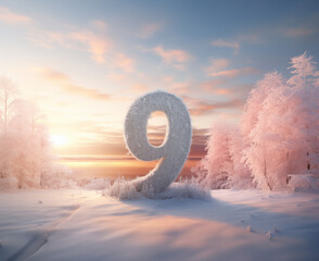 The number 9 expressed in a winter sunrise mood
