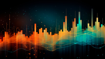 Abstract image of graphs, geometric shapes, growth and decline scales. Background for business presentations. Bright stylized background