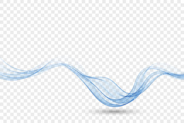 Abstract wave of blue smoke, transparent flow of blue lines, design element.