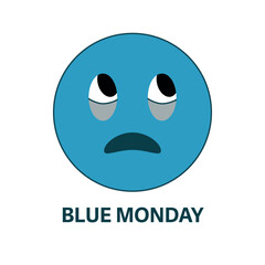 Vector illustration for Blue Monday Sad blue emoji isolated on white background