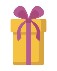 Vector illustration Yellow gift box with pink bow isolated on white background
