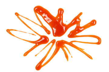 Set chili sauce spilled isolated on white, top view
