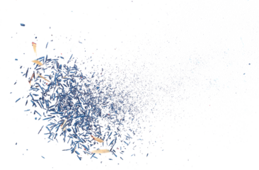 Blue pencil tip shavings from sharpener isolated on white background and texture, top view
